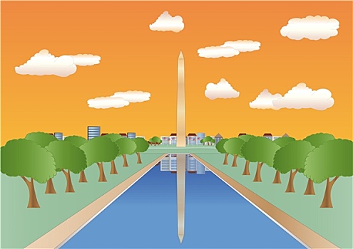 华盛顿纪念碑,落日