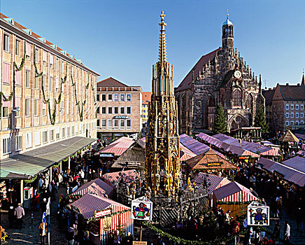 俯拍,街边市场,纽伦堡,德国