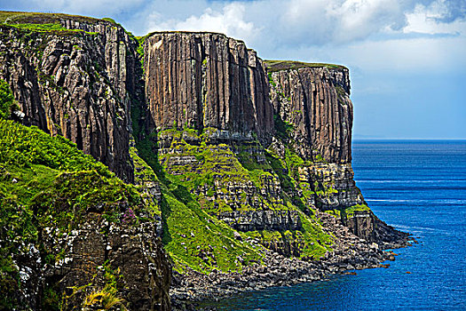 苏格兰式短裙,石头,悬崖,靠近,斯凯岛,苏格兰,英国,欧洲