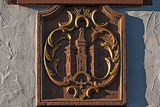 砂岩,老,盾徽,建筑外观,巴登符腾堡,德国,欧洲