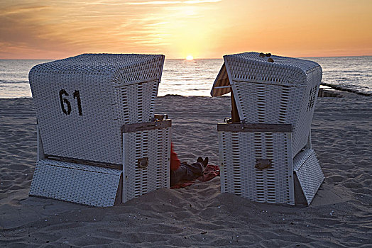 沙滩椅,海滩,阿伦斯霍普,半岛,费施兰德-达斯-茨因斯特,波罗的海,海岸,梅克伦堡前波莫瑞州,德国
