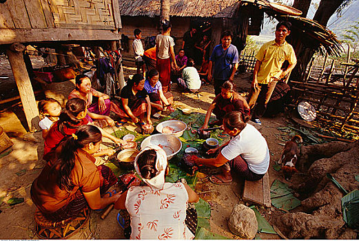 人,备餐,一起,老挝
