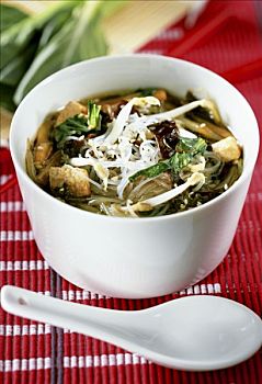 粉条汤,豆腐,白菜,蘑菇