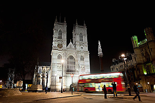 英国,英格兰,威斯敏斯特大教堂,夜晚,伦敦