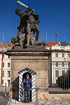 保安,布拉格城堡,拉德肯尼,区域,布拉格,波希米亚,捷克共和国,欧洲