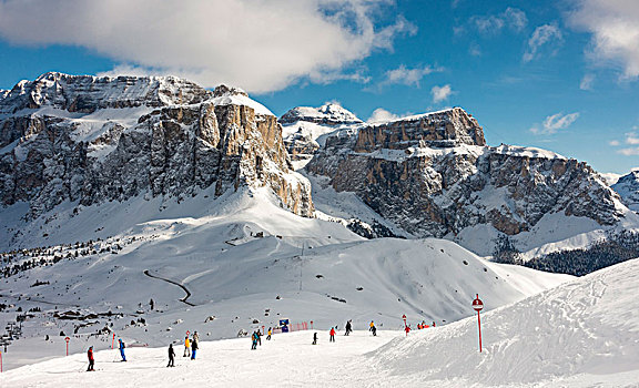 滑雪区,正面,山丘,瓦尔盖尔迪纳,白云岩,南蒂罗尔,意大利,欧洲
