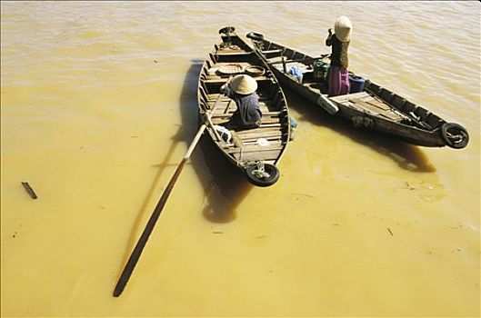 越南,岘港,两个人,独木舟,河