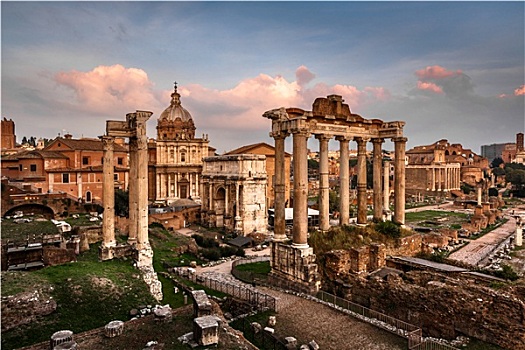古罗马广场,遗址,拱形,庙宇,日落,罗马,意大利