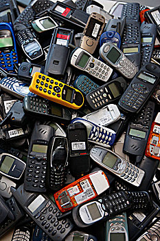 手机,老,移动,电话,堆