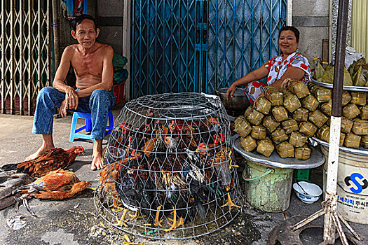 街头摊贩,鸡,出售,西贡,胡志明市,越南,印度支那,东南亚,东方,亚洲