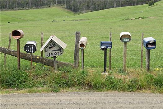 邮箱,不同,农舍,侧面,道路,靠近,塔斯马尼亚,澳大利亚