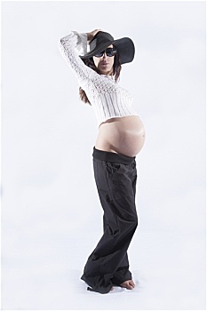 模特,孕妇,黑色,帽子,姿势