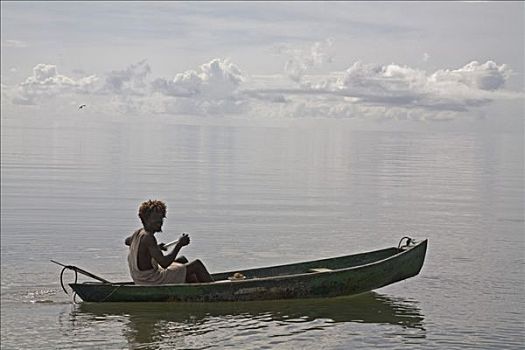年轻,男人,室外,独木舟,湾,加勒比海,伯利兹,中美洲