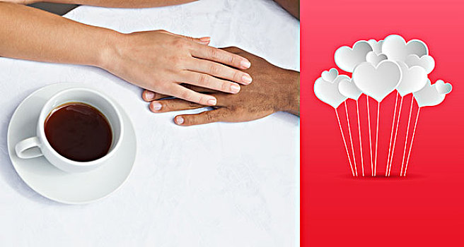 情侣,咖啡,一起,握手