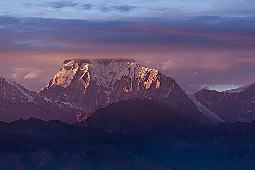 日落,喜马拉雅山,尼泊尔