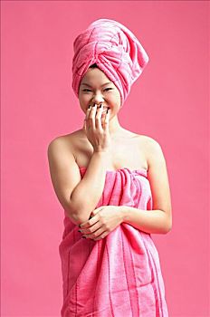 女人,粉色,毛巾