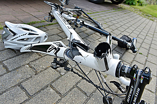 自行车,意外,破损,框架,碳,损坏,自行车头盔