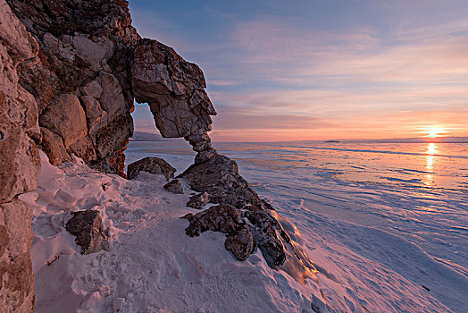自然,石头,日出,贝加尔湖,伊尔库茨克,区域,西伯利亚,俄罗斯