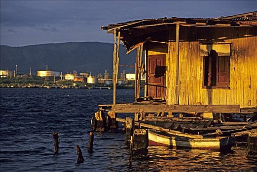 老,木质,建筑,工业区,背景,岛屿,靠近,圣地亚哥,古巴