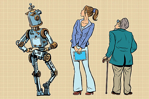 机器人,女孩,老,背影
