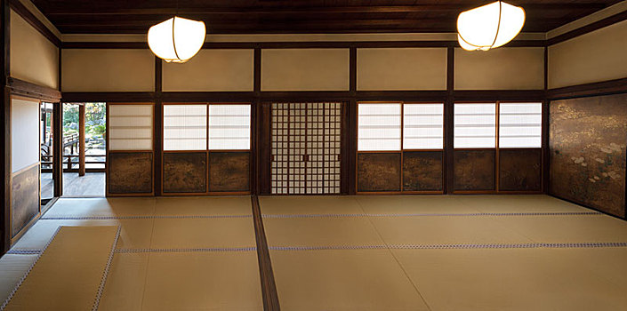 传统,日本,室内,榻榻米,涂绘,日式拉门,滑动,佛教寺庙,寺庙,京都,亚洲