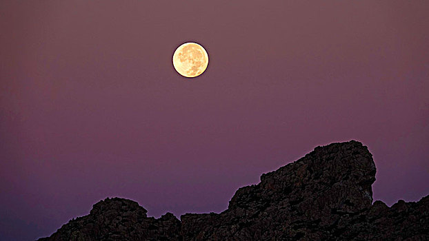 满月,上方,山,马略卡岛,巴利阿里群岛,西班牙