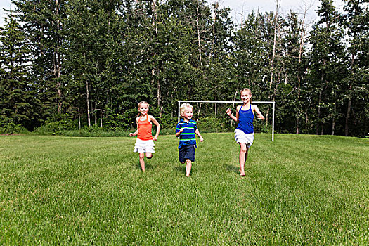 儿童,跑,草地,公园,石头,朴素,艾伯塔省,加拿大