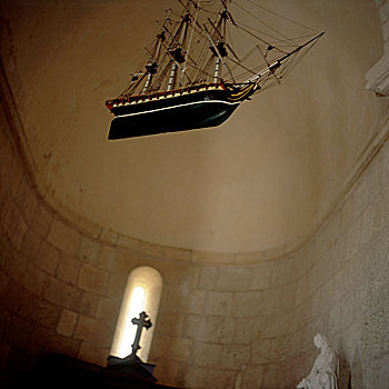 船,实物大模型,悬挂,室内,教堂,天主教,雕塑,西部,海岸,法国