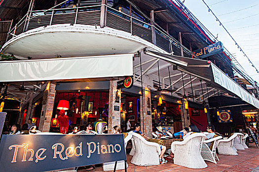 柬埔寨,收获,酒吧,街道,红色,钢琴,餐馆