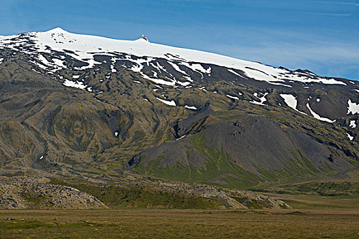 冰岛,斯奈山半岛,国家公园,冰河,上面,不活跃,火山,高,风景
