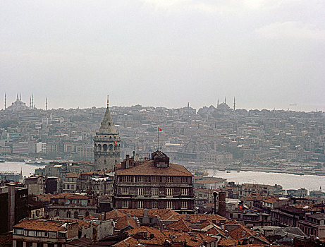 伊斯兰,尖塔,圆顶,特征,天际线,伊斯坦布尔,城市