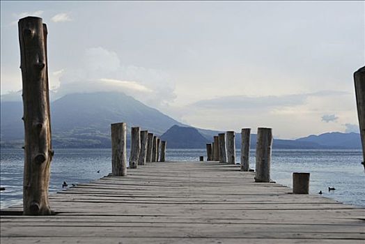 木码头,火山,湖,危地马拉,中美洲