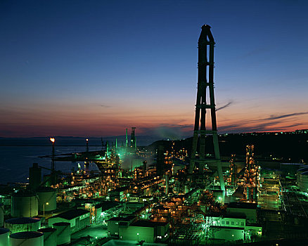 日本,炼油厂,晚间,风景