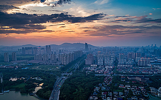 大城市,天际线,城市,摩天大楼,日落,背景