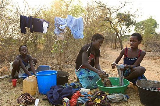 青少年,洗,衣服,非洲,村庄,南方,省,赞比亚