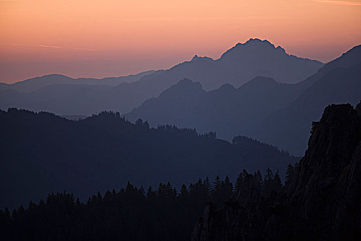风景,日落,阿尔卑斯山,巴伐利亚阿尔卑斯山,巴伐利亚,德国
