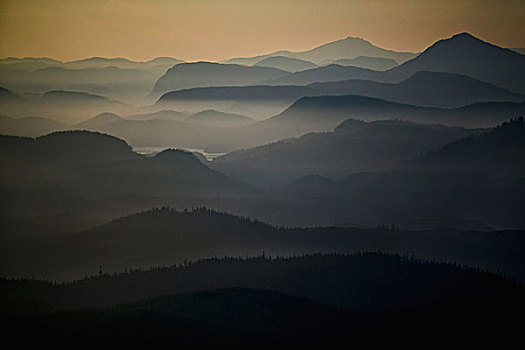 航拍,风景,岛屿,水,山,布劳顿群岛,日落