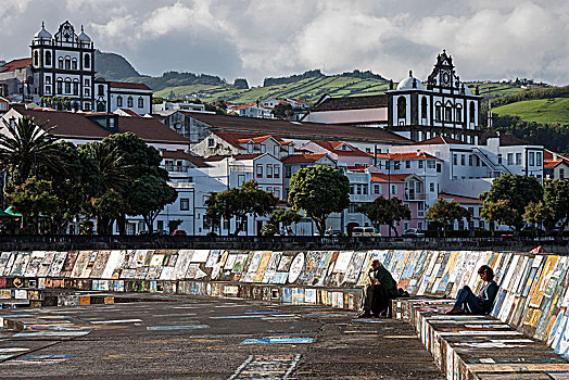 港口,墙壁,涂绘,水手,码头,后面,左边,右边,岛屿,法亚尔,亚速尔群岛,葡萄牙,欧洲