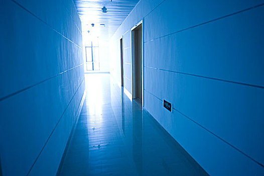 蓝色色调,长,走廊,医院