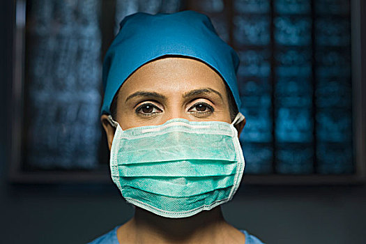 肖像,女性,外科,戴着,手术口罩,印度