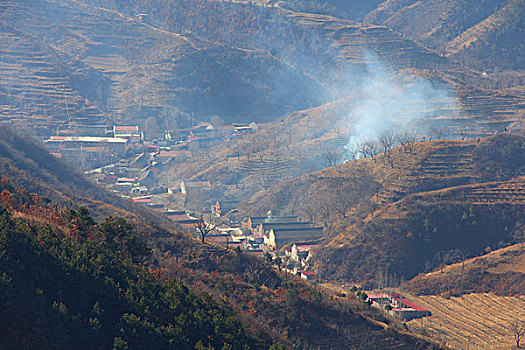 山野,秋天,冬季,雾气,秘境,村庄