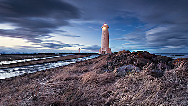 灯塔,冰岛,气氛,蓝色,海洋,云
