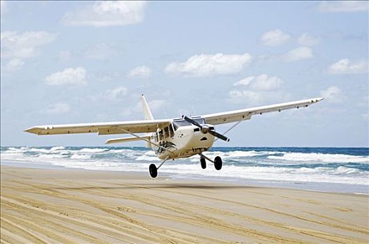 飞机,降落,海滩,弗雷泽岛,昆士兰,澳大利亚