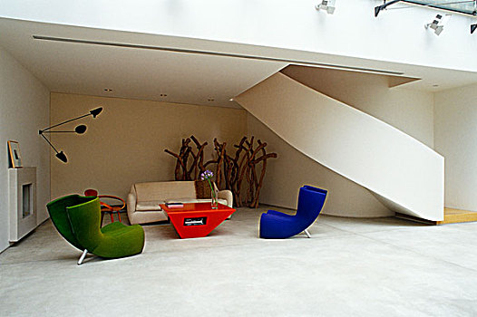 休息区,色彩,家具,弯曲,楼梯