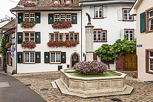 喷泉,小路,老城,巴塞尔,瑞士