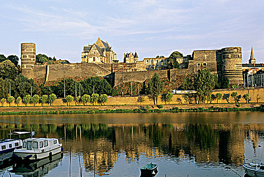 法国,卢瓦尔河地区,曼恩-卢瓦尔省,城堡,反射,缅因,河