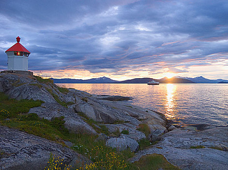 灯塔,子夜太阳,挪威