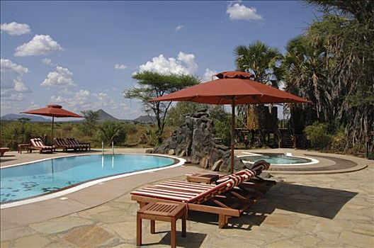 太阳椅,游泳池,露营,肯尼亚,非洲