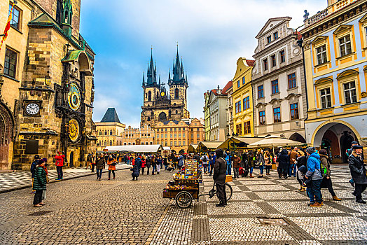 天文钟,老市政厅,大教堂,圣诞市场,老城广场,历史,中心,布拉格,捷克共和国,欧洲