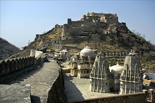 庙宇,正面,堡垒,山峦,拉贾斯坦邦,印度,亚洲